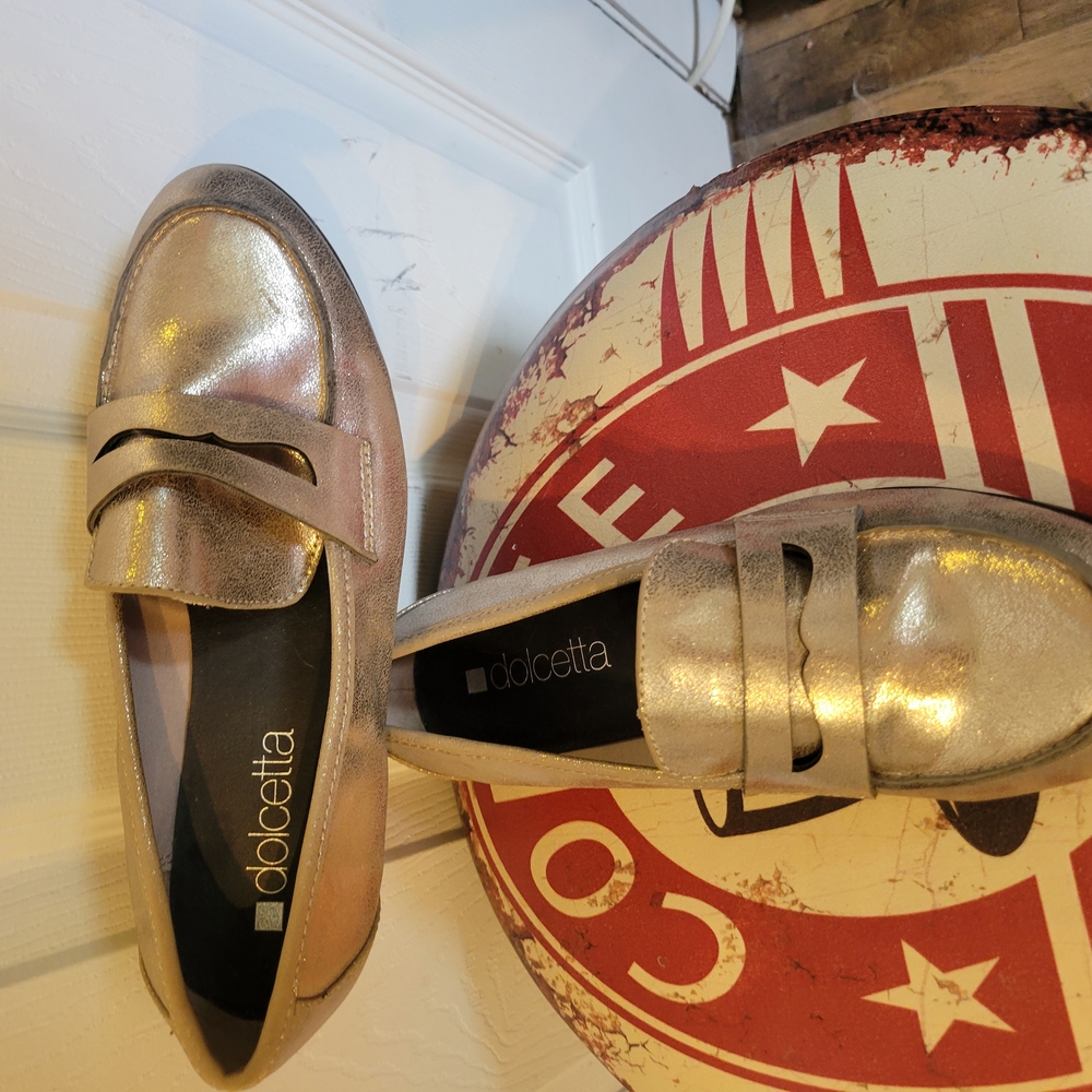 Dolce Vita Gold Loafers with Metallic Shine